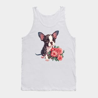 Valentine Boston Terrier Dog Giving Flowers Tank Top